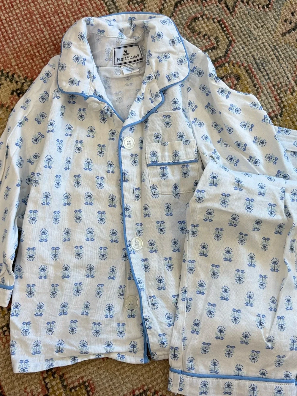 Petite Plume Blue Floral Cotton Kids Pajama Set
